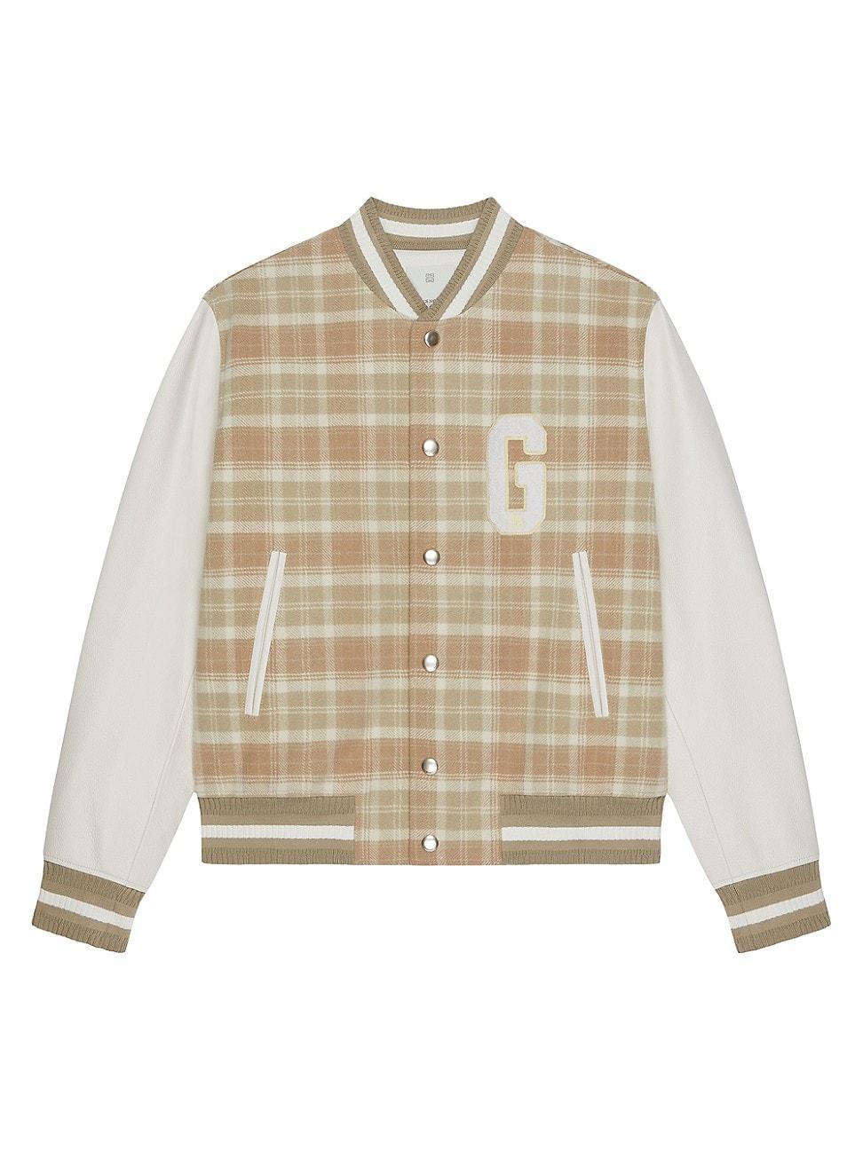 Mens Checked Varsity Jacket in Wool and Leather Product Image