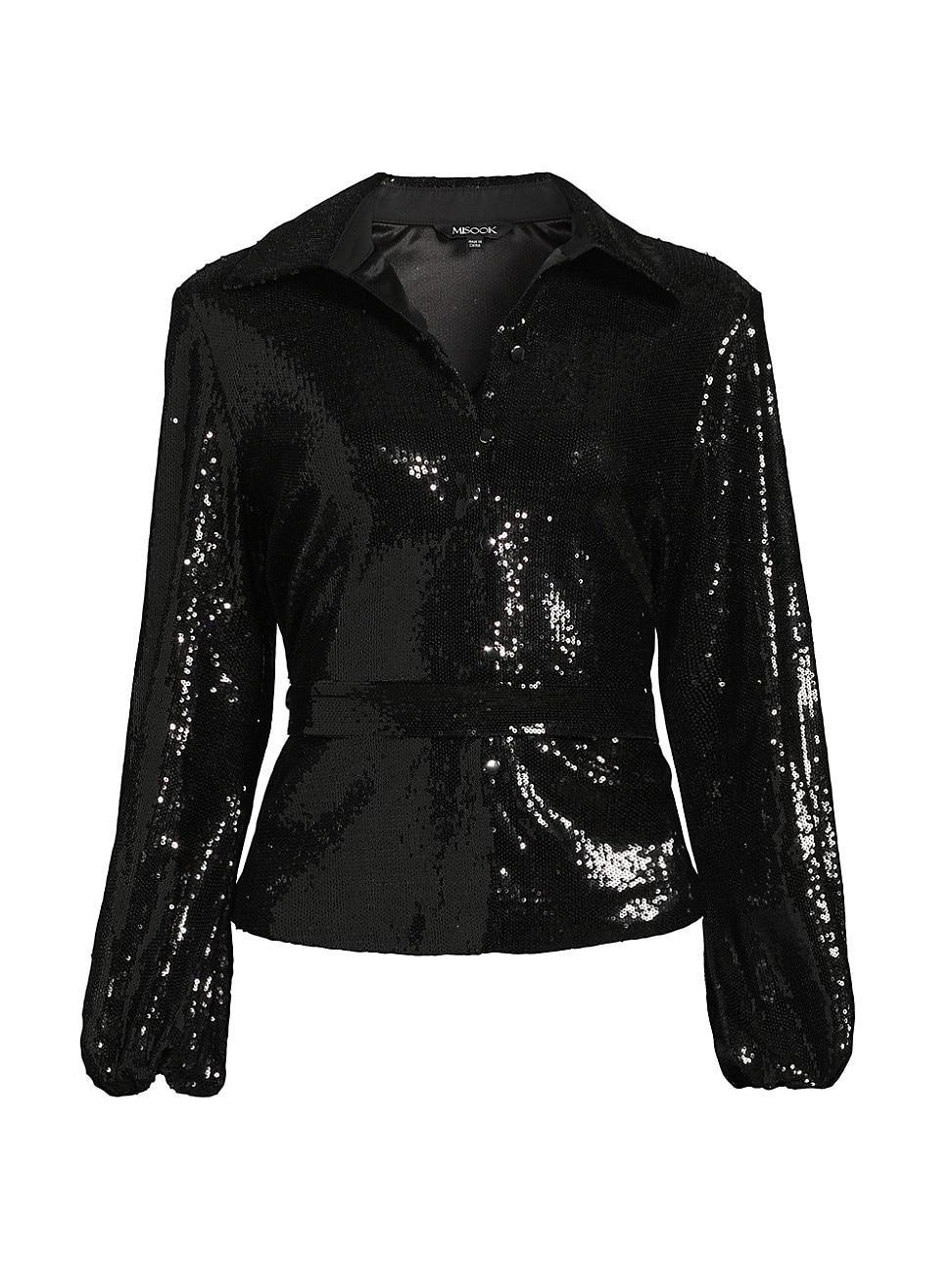 Womens Sequined Belted Shirt Jacket Product Image