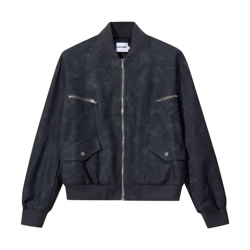 Tie Dye Faux Leather Zip Bomber Jacket Product Image