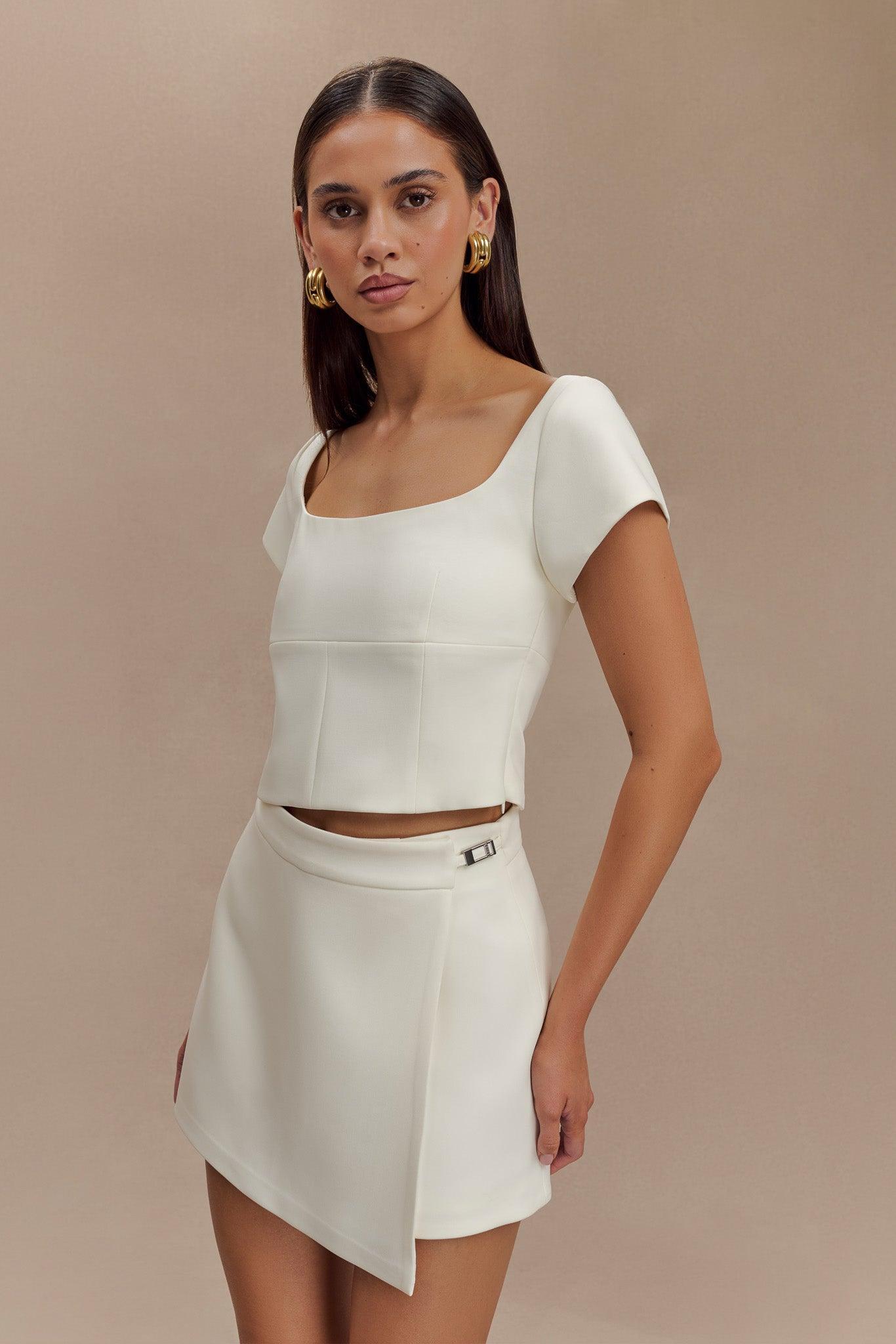 Ellis Cap Sleeve Longline Suiting Top - Ivory Product Image