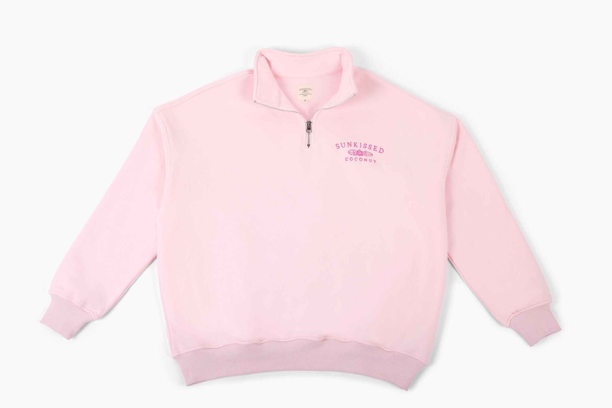 Tana Light Pink Quarter Zip Embroider Sunkissedcoconut Sweatshirt Product Image