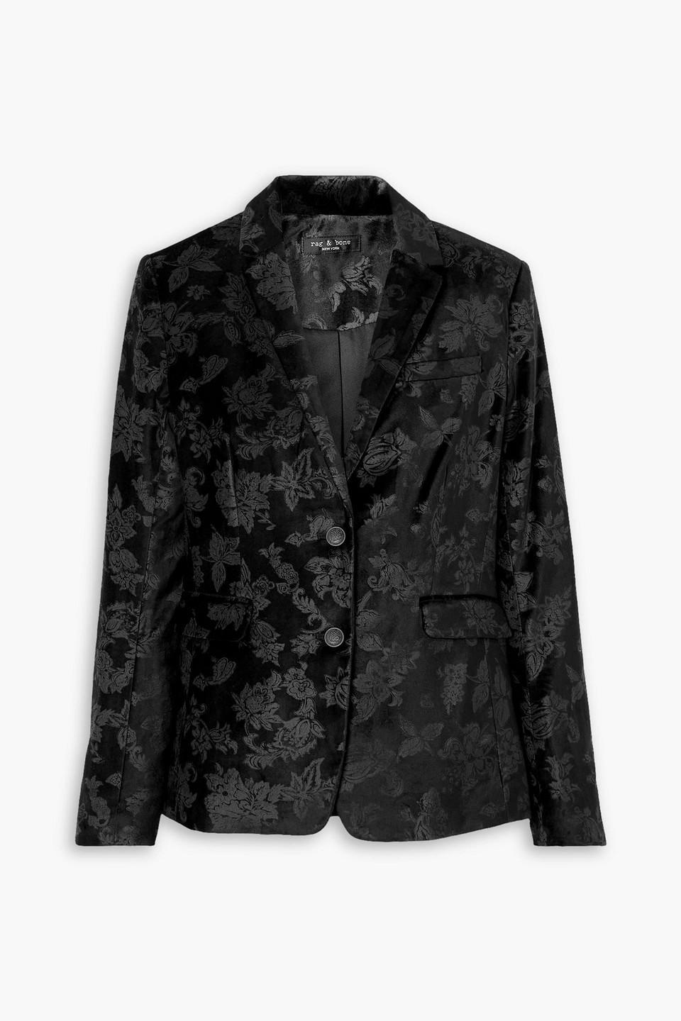 Razor Floral-print Cotton-blend Velvet Blazer In Black Product Image