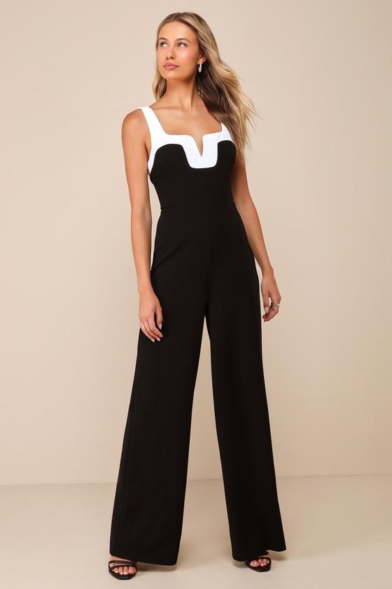 Flawless Choice Black Color Block Notched Sleeveless Jumpsuit Product Image