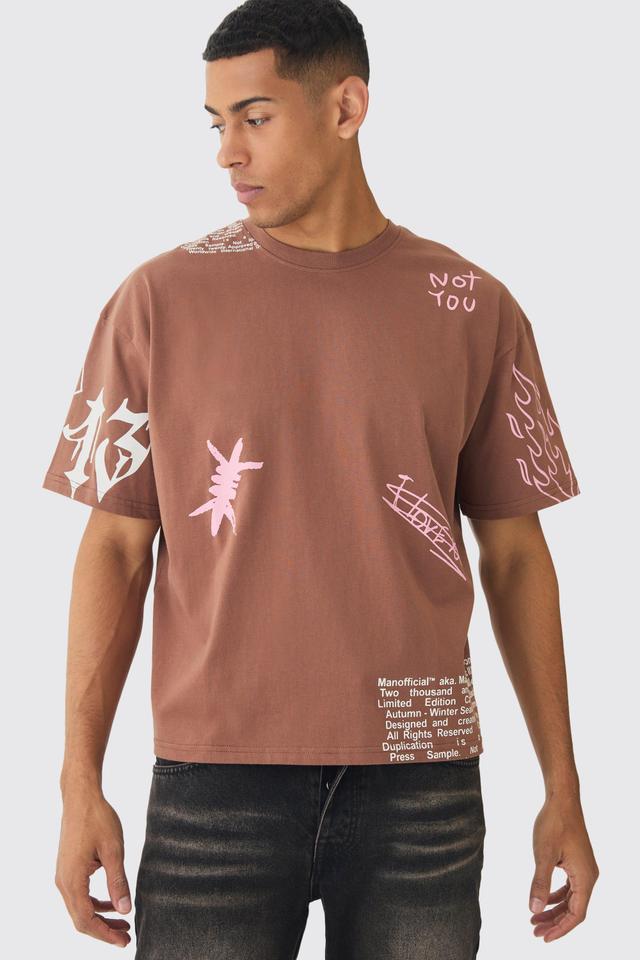 Oversized Boxy Multi Doodle Print T-shirt | boohooMAN USA Product Image