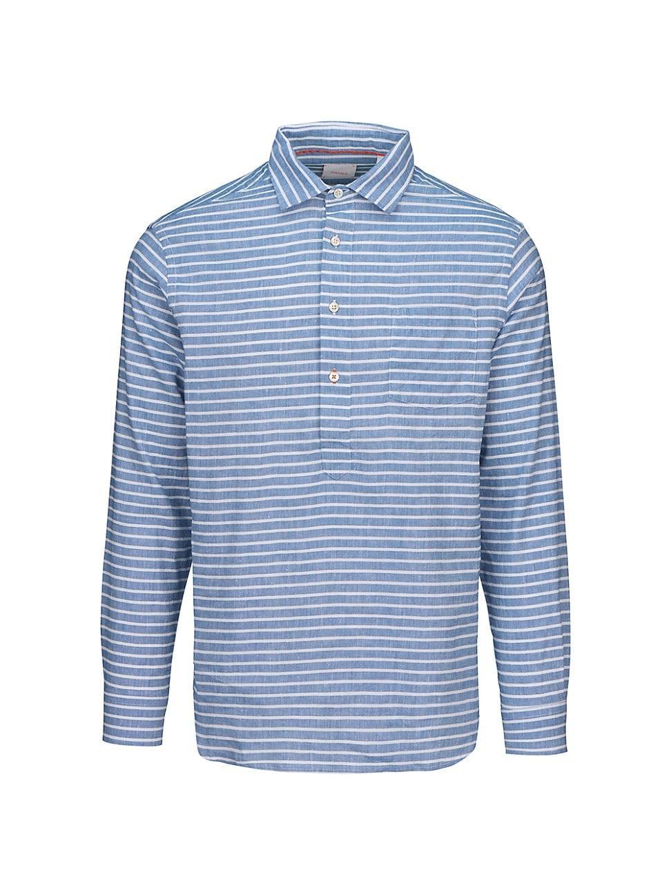 Mens Scario Linen-Blend Striped Polo Shirt Product Image