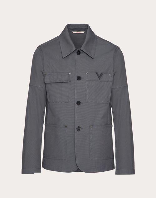 STRETCH COTTON CANVAS JACKET WITH METALLIC V DETAIL Product Image