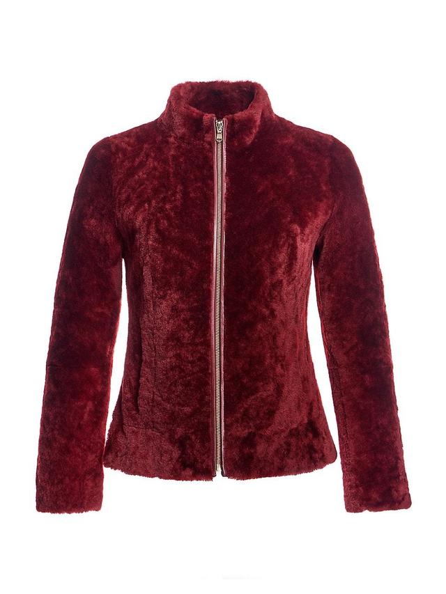 Womens Slim Zip Shearling Jacket Product Image