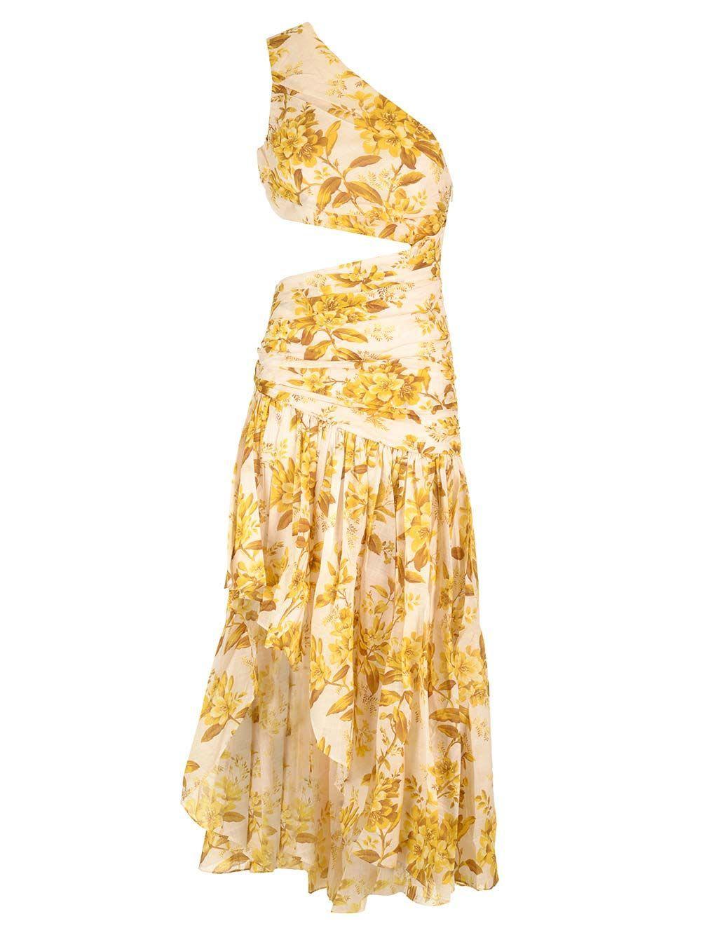 Golden Asymmetric Dress In Yellow Product Image