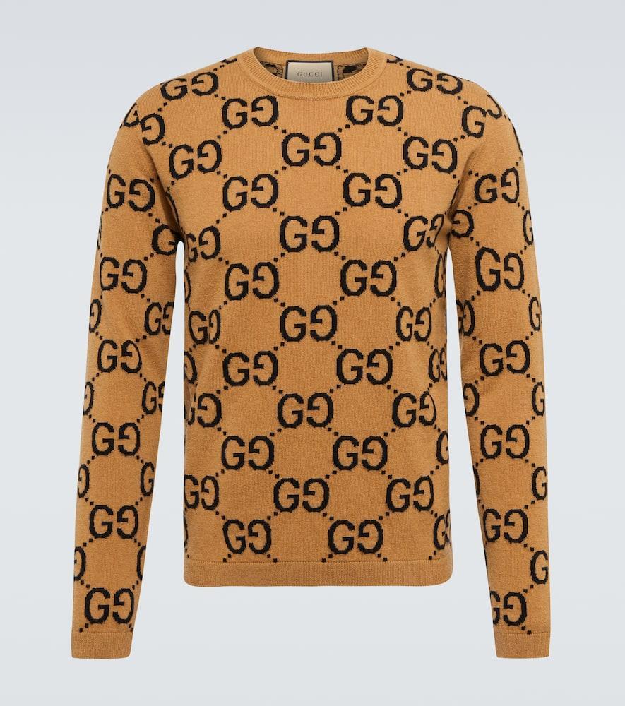 GUCCI Gg Wool Jacquard Sweater In Brown Product Image