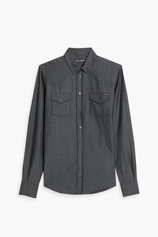 Slim-fit Wool And Linen-blend Shirt In Anthracite Product Image