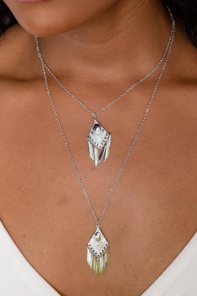 Silver Fringe Pendant Necklace Product Image