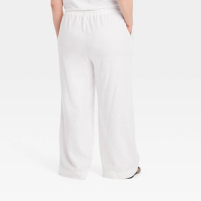 Womens High-Rise Wide Leg Linen Pull-On Pants - A New Day White XXL Product Image