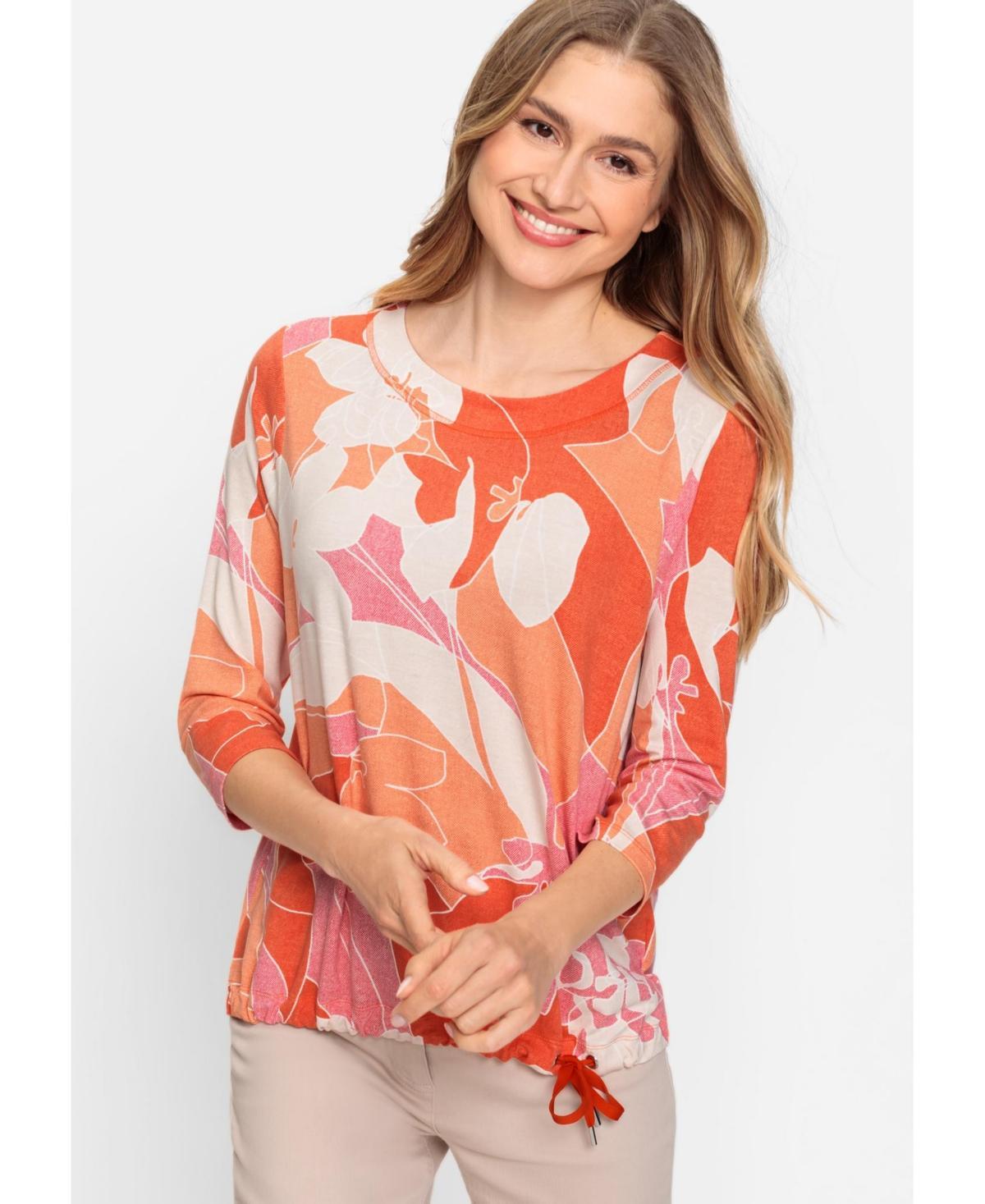 Olsen Womens 3/4 Sleeve Abstract Floral T-Shirt Product Image