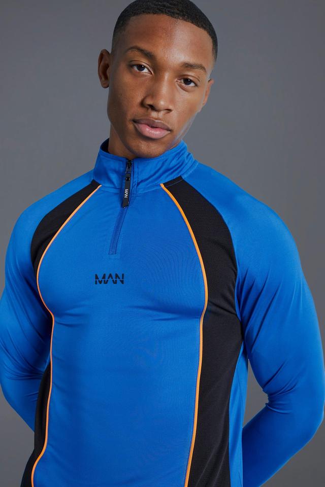 Mens Blue Man Active Colour Block 1/4 Zip Top, Blue Product Image