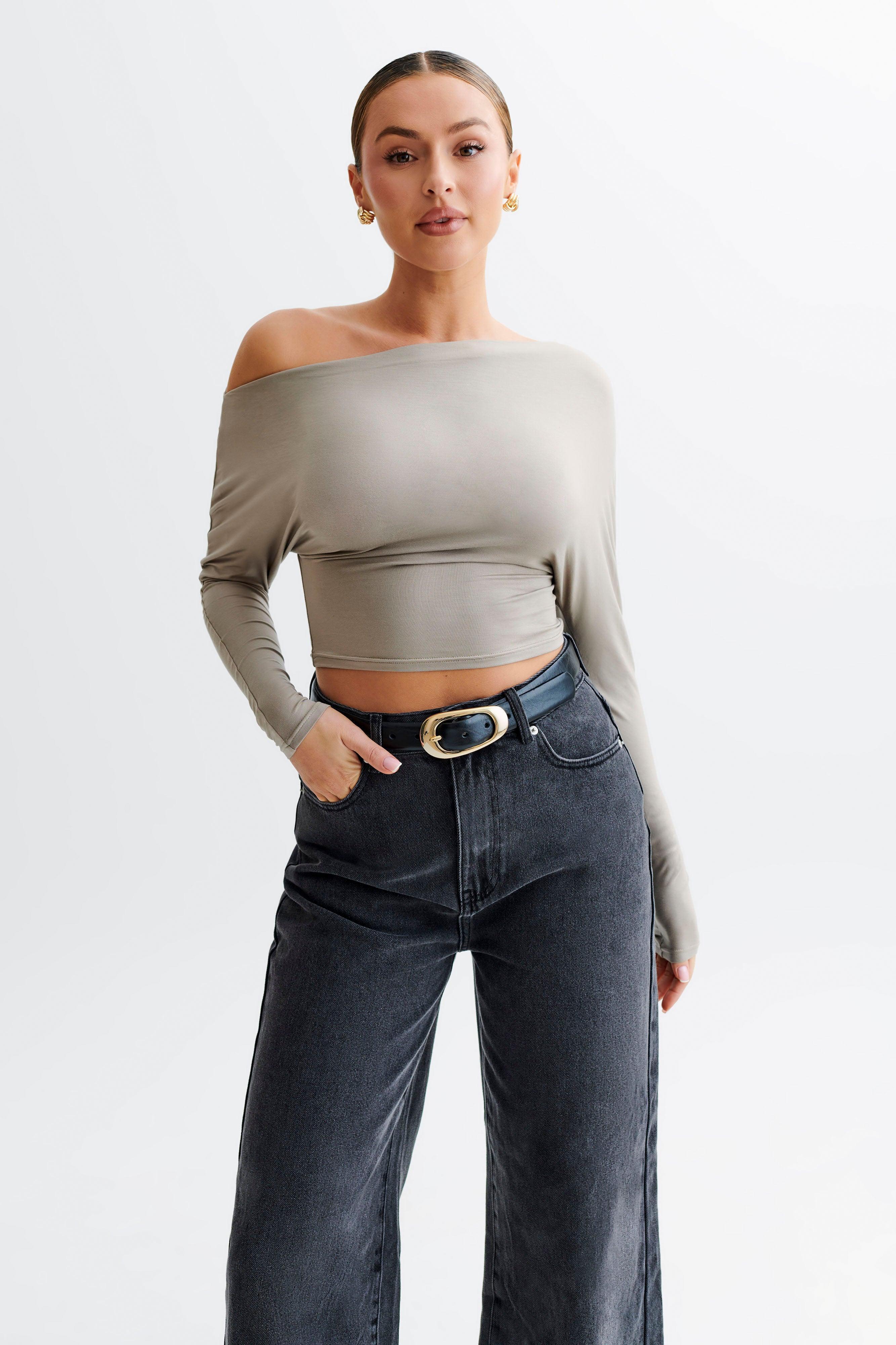 Yasmin Asymmetrical Modal Long Sleeve Top - Tawny Grey Product Image