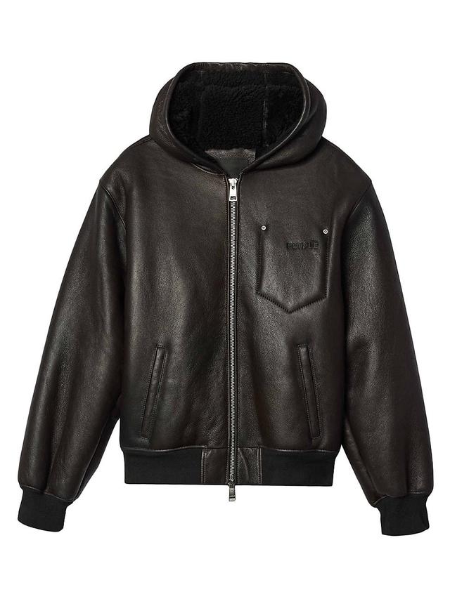 Mens Zip Leather Hoodie Product Image