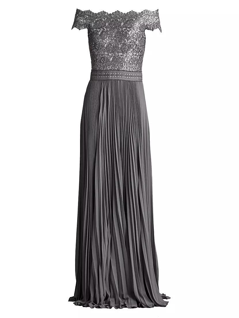 Sequin Corded Lace Pleated Chiffon Gown product image