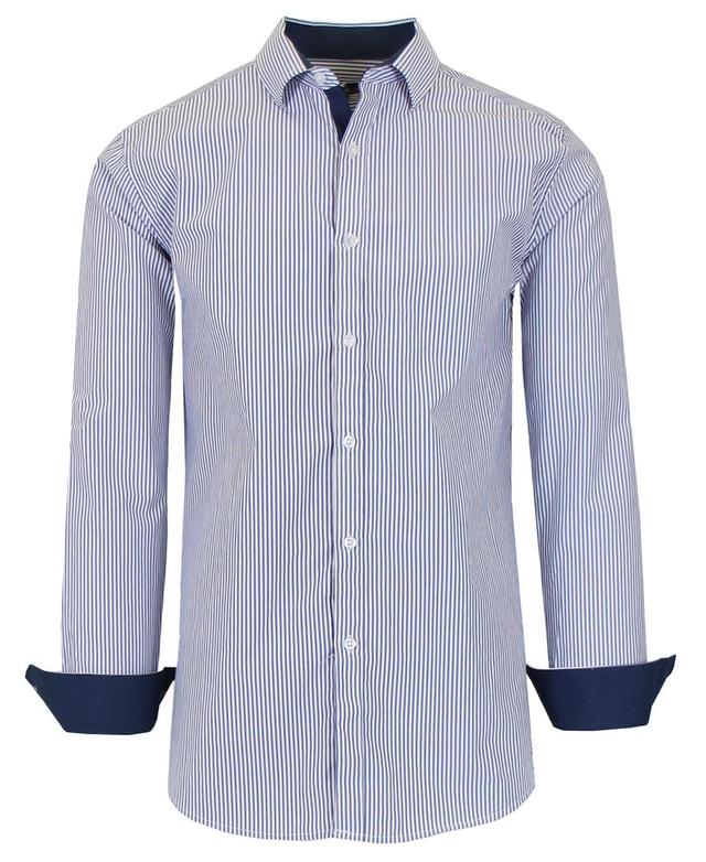 Galaxy By Harvic Mens Long Sleeve Pinstripe Dress Shirt - Navy Product Image