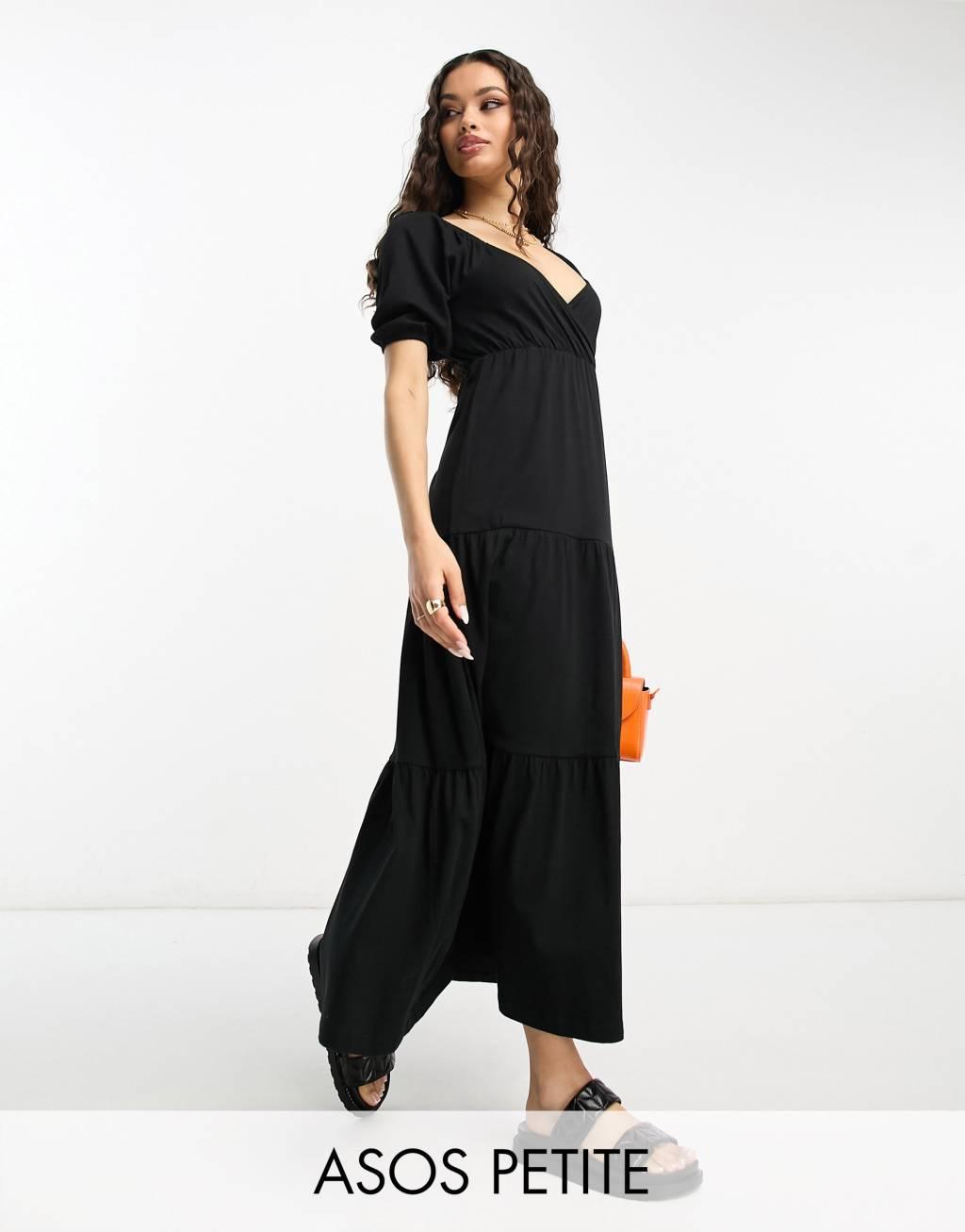 ASOS DESIGN Petite short sleeve wrap tiered midi dress Product Image