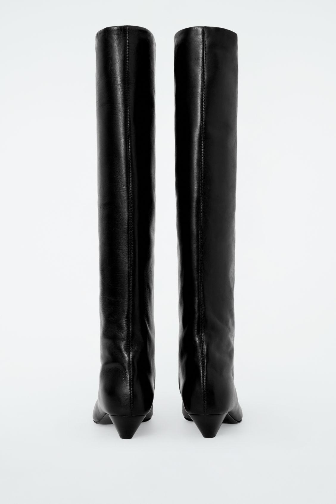 SLOUCHED LEATHER KNEE-HIGH BOOTS Product Image