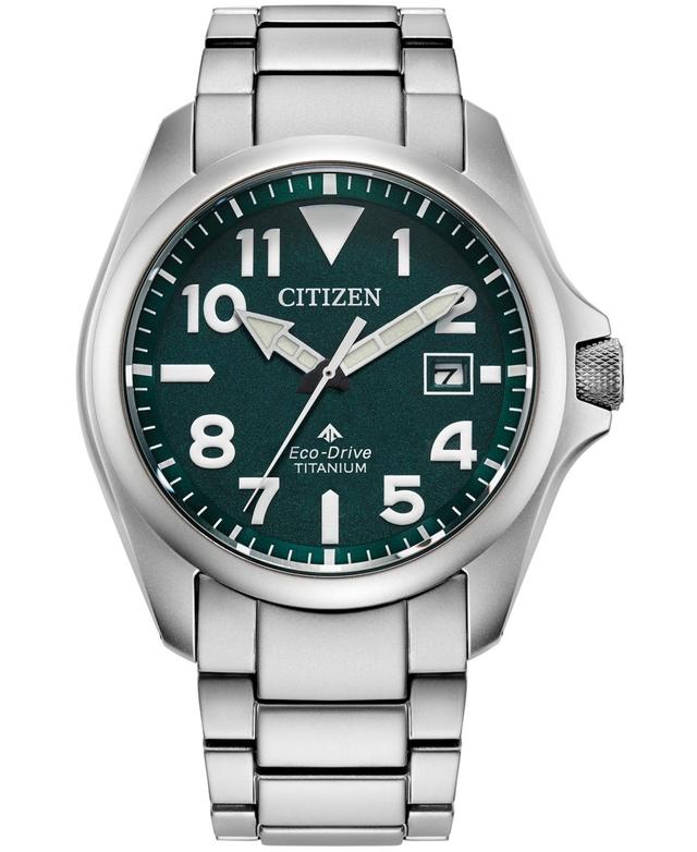 Citizen Mens Green Dial Eco-Drive Water Resistance 200 Titanium Bracelet Watch Product Image