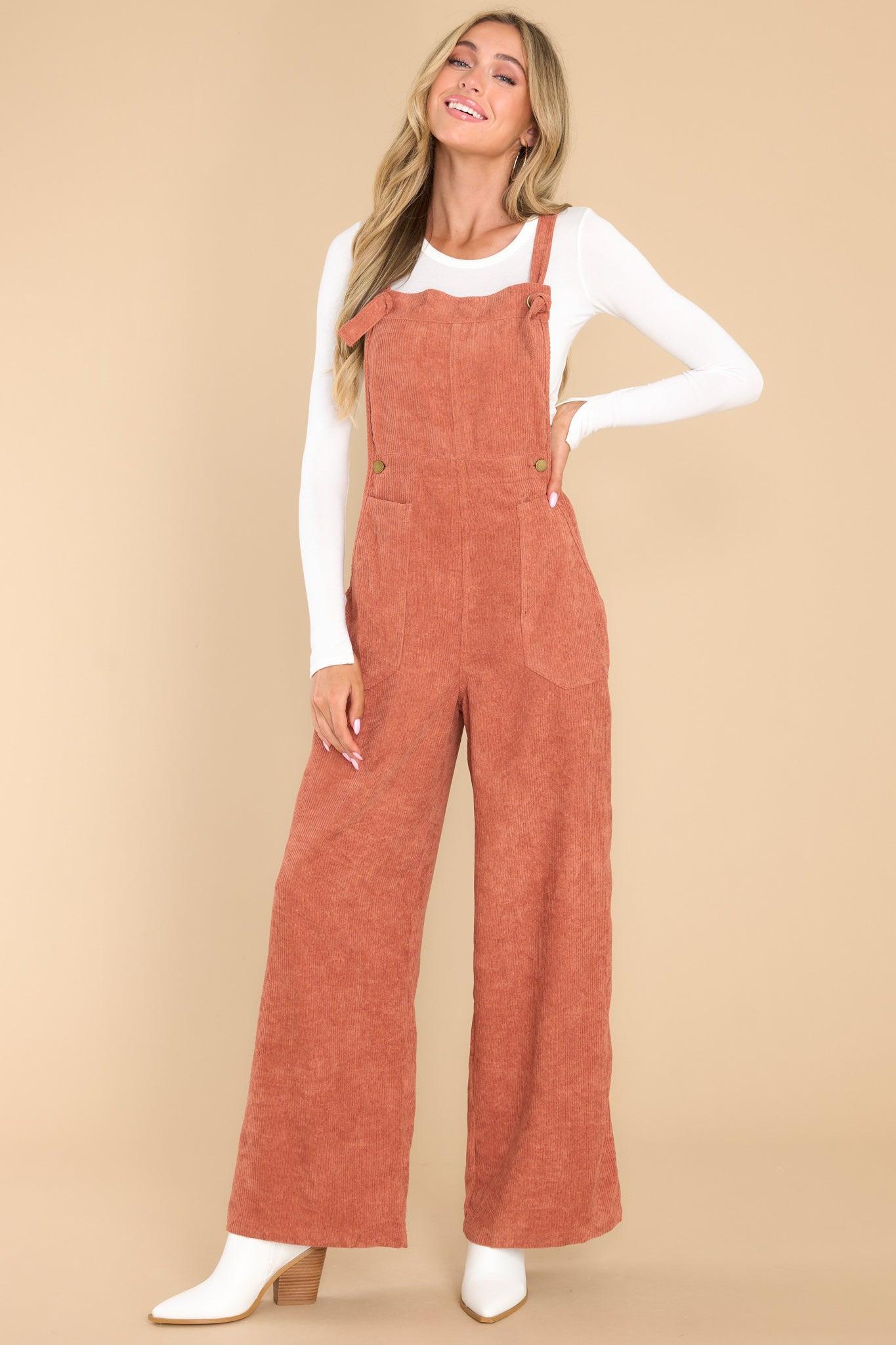 Stay Kind Terracotta Corduroy Overalls Orange Product Image