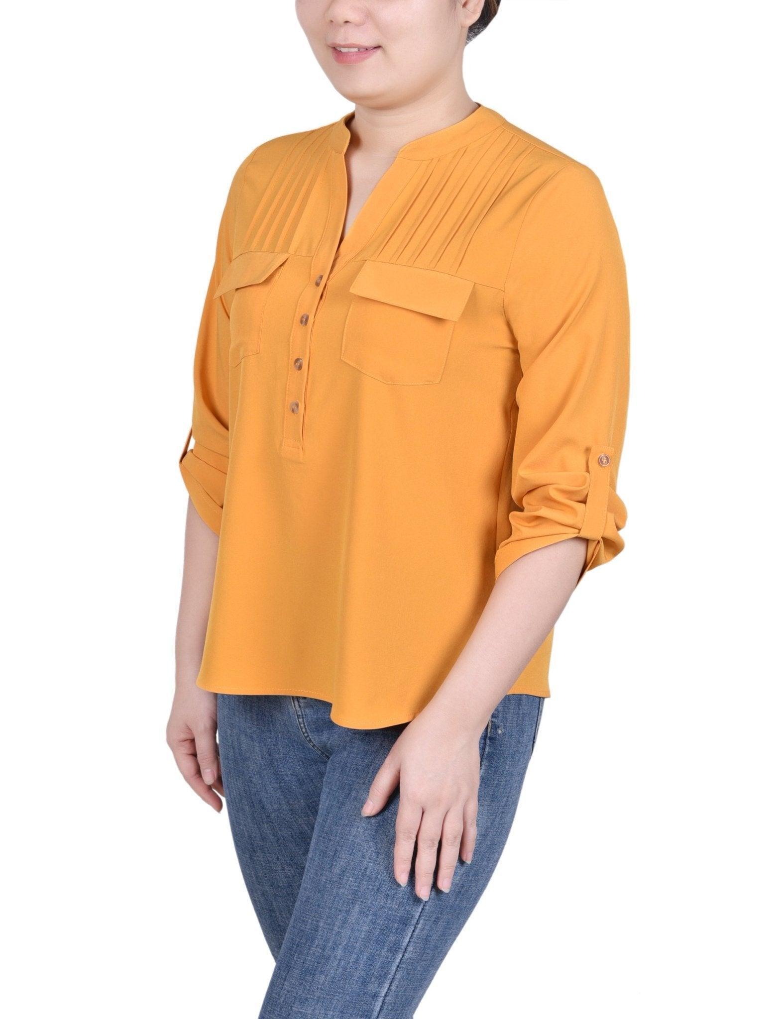 Long Tab-Sleeve Blouse With Pockets - Petite Product Image