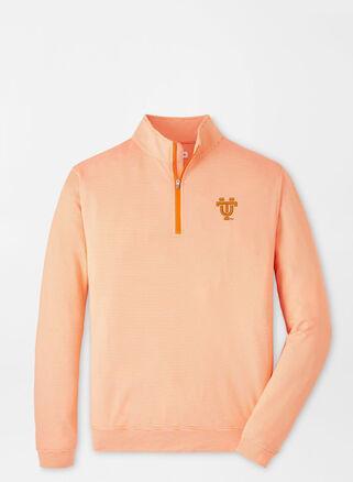 Peter Millar Mens Tennessee Vault Perth Mini-Stripe Performance Pullover | Color: Orange / White | Size: XXL Product Image