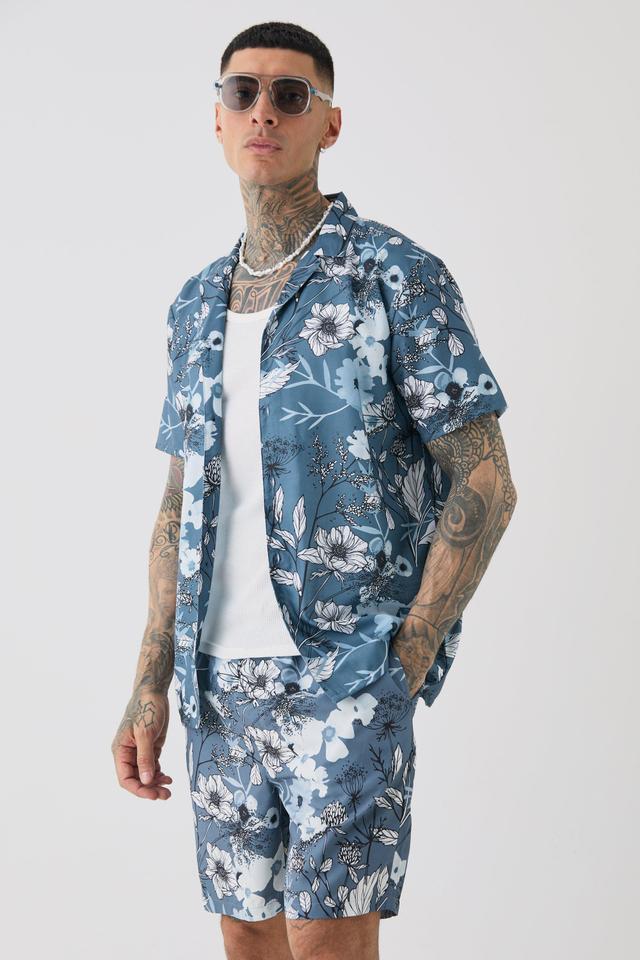 Tall Regular Floral Print Shirt & Swim Trunks Set | boohooMAN USA Product Image