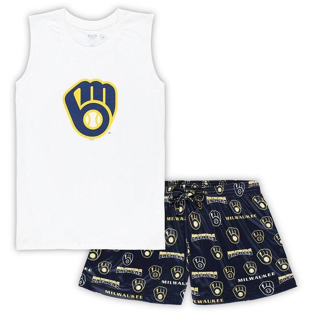 Womens Concepts Sport /Navy Milwaukee Brewers Plus Size Tank Top & Shorts Sleep Set Product Image