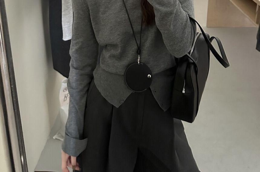 Long-Sleeve Off-Shoulder Plain Buttoned Slit Knit Top Product Image