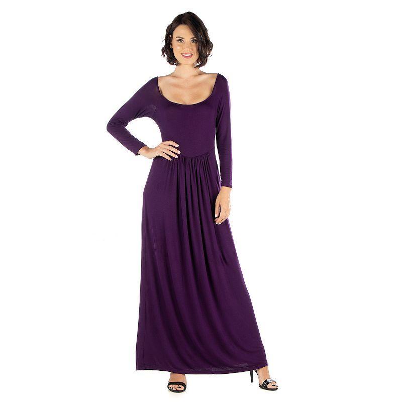 Womens 24seven Comfort Apparel Long Sleeve Pleated Empire Waist Maxi Dress Product Image