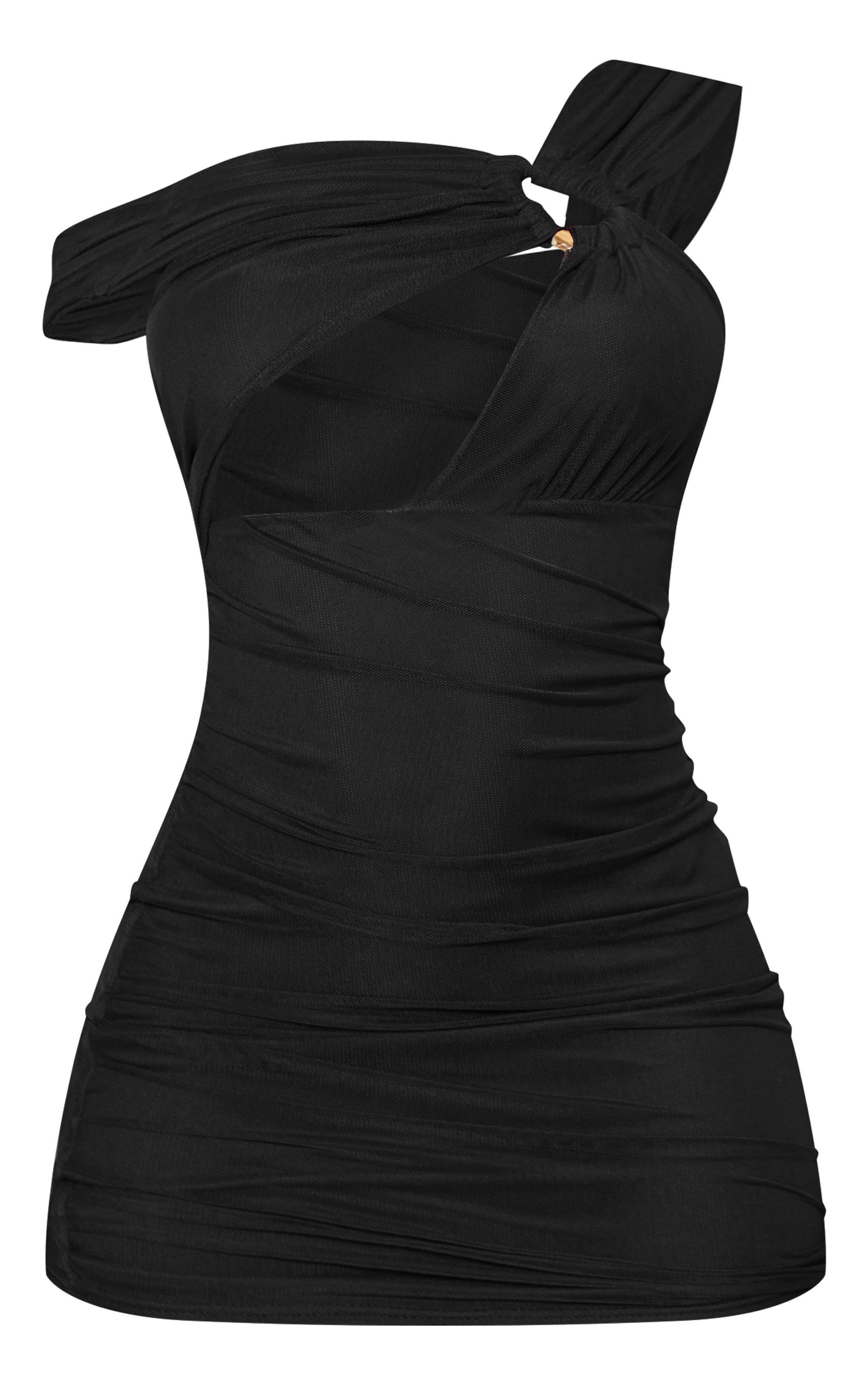 Black Print Lined Mesh Ring Detail Bodycon Dress Product Image