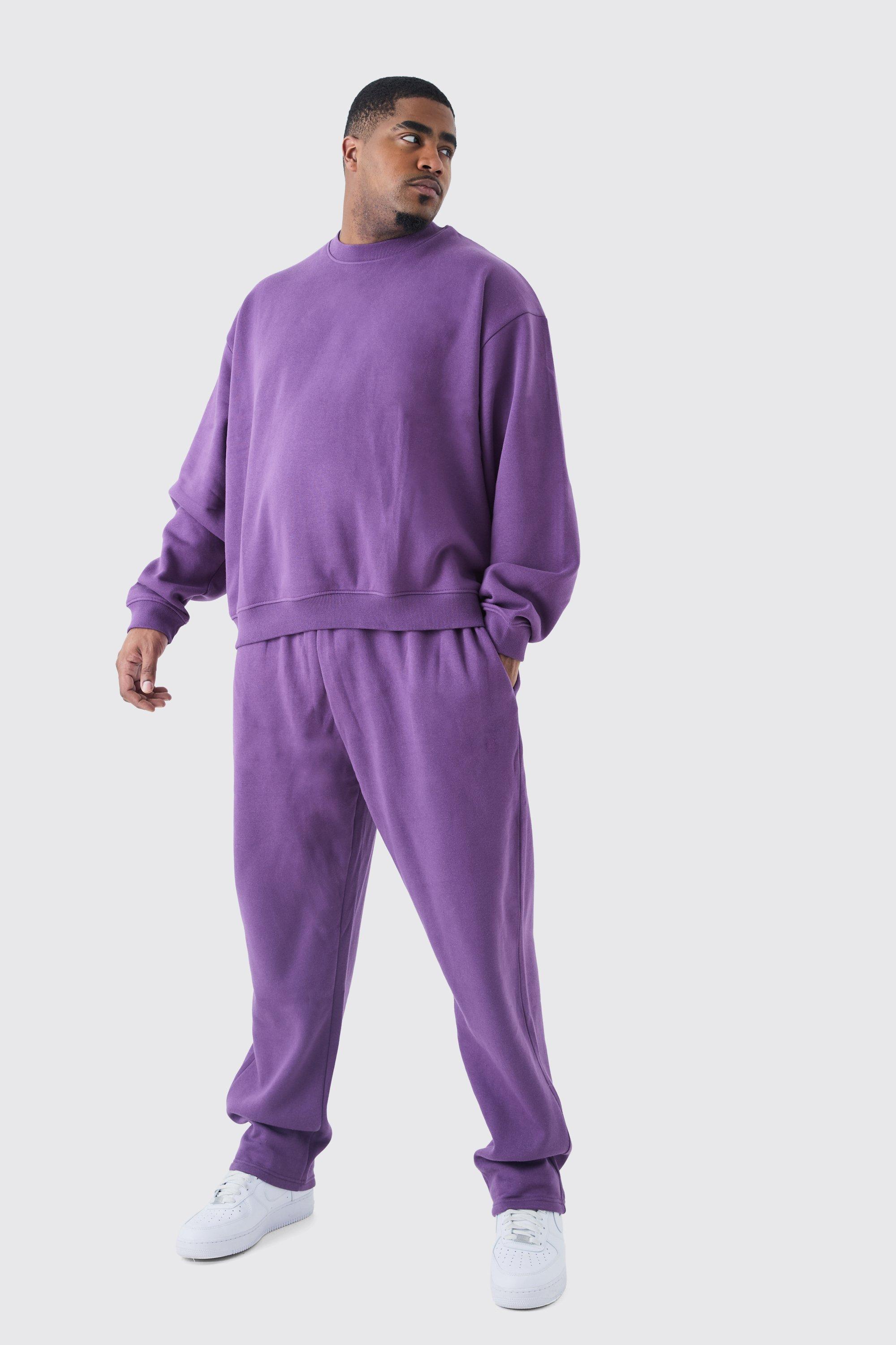 Mens Purple Plus Oversized Boxy Sweatshirt Tracksuit, Purple Product Image