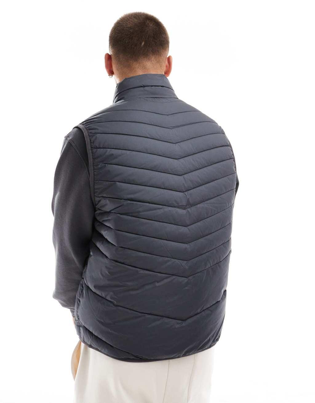 Jack & Jones packable padded vest in dark gray  Product Image