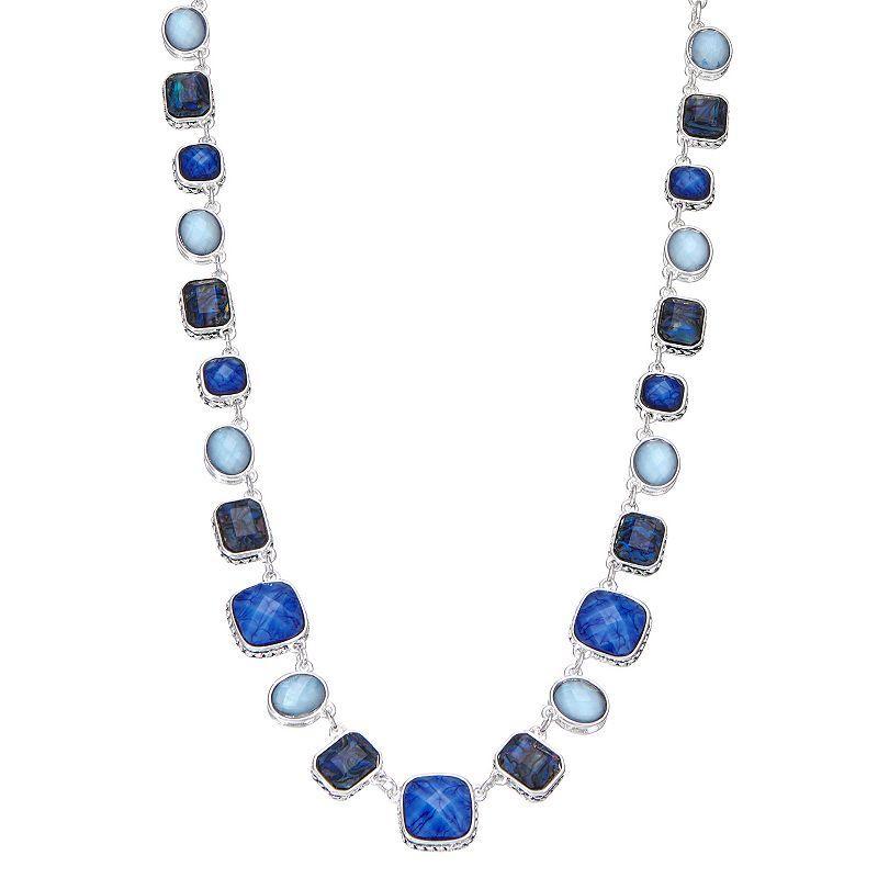 Napier Silver Tone Blue Simulated Stone Collar Necklace, Womens Product Image