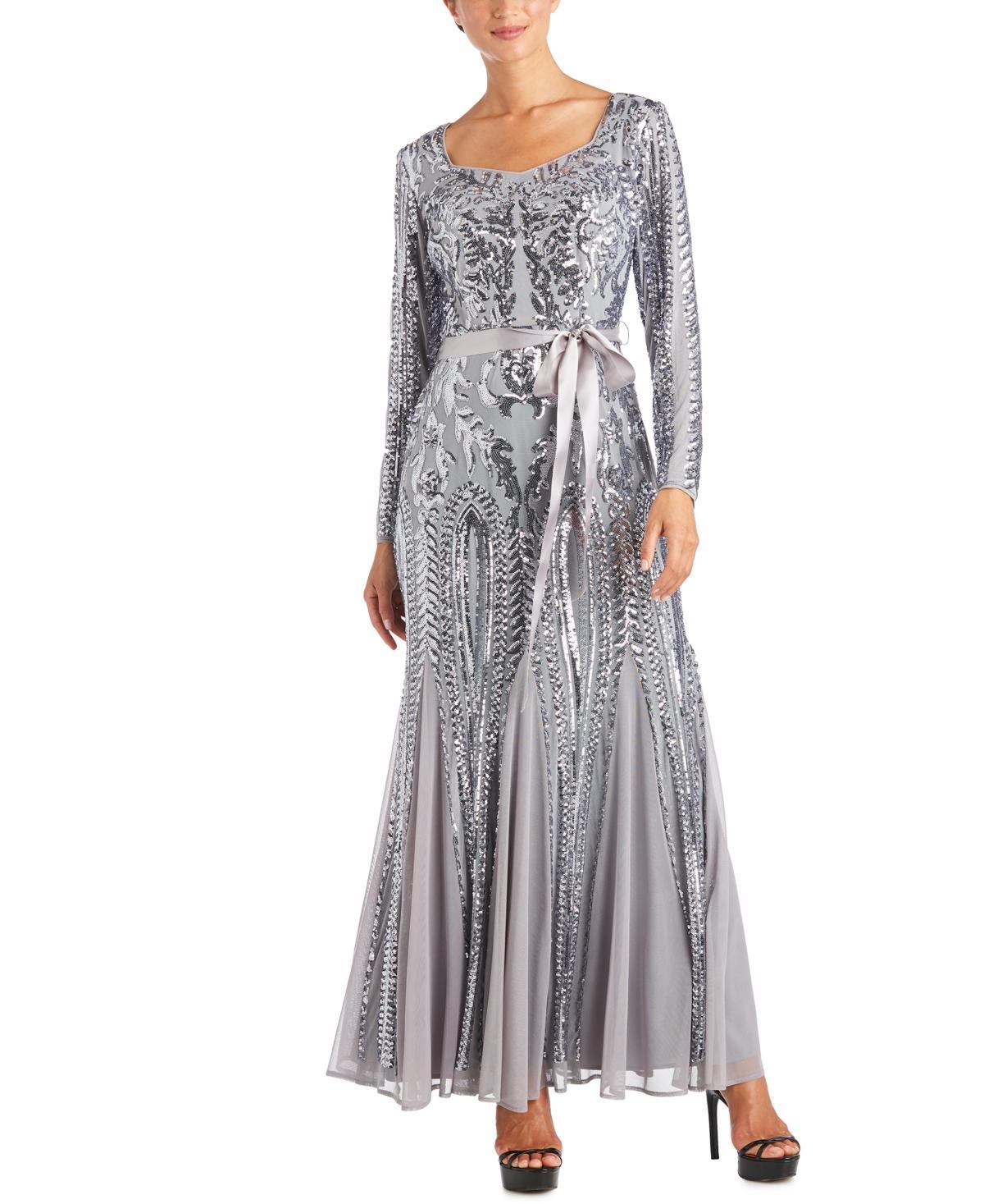 Womens R&M Richards Sweetheart Neckline Sequined Dress Silver Product Image