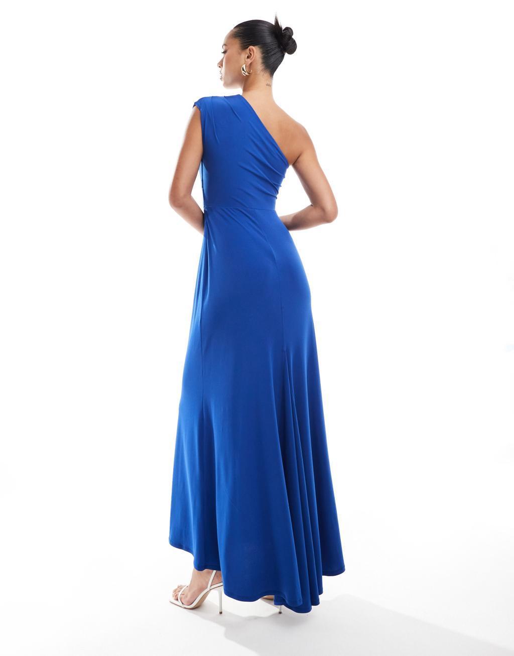 Flounce London one shoulder jersey maxi dress with fishtail skirt in cobalt Product Image