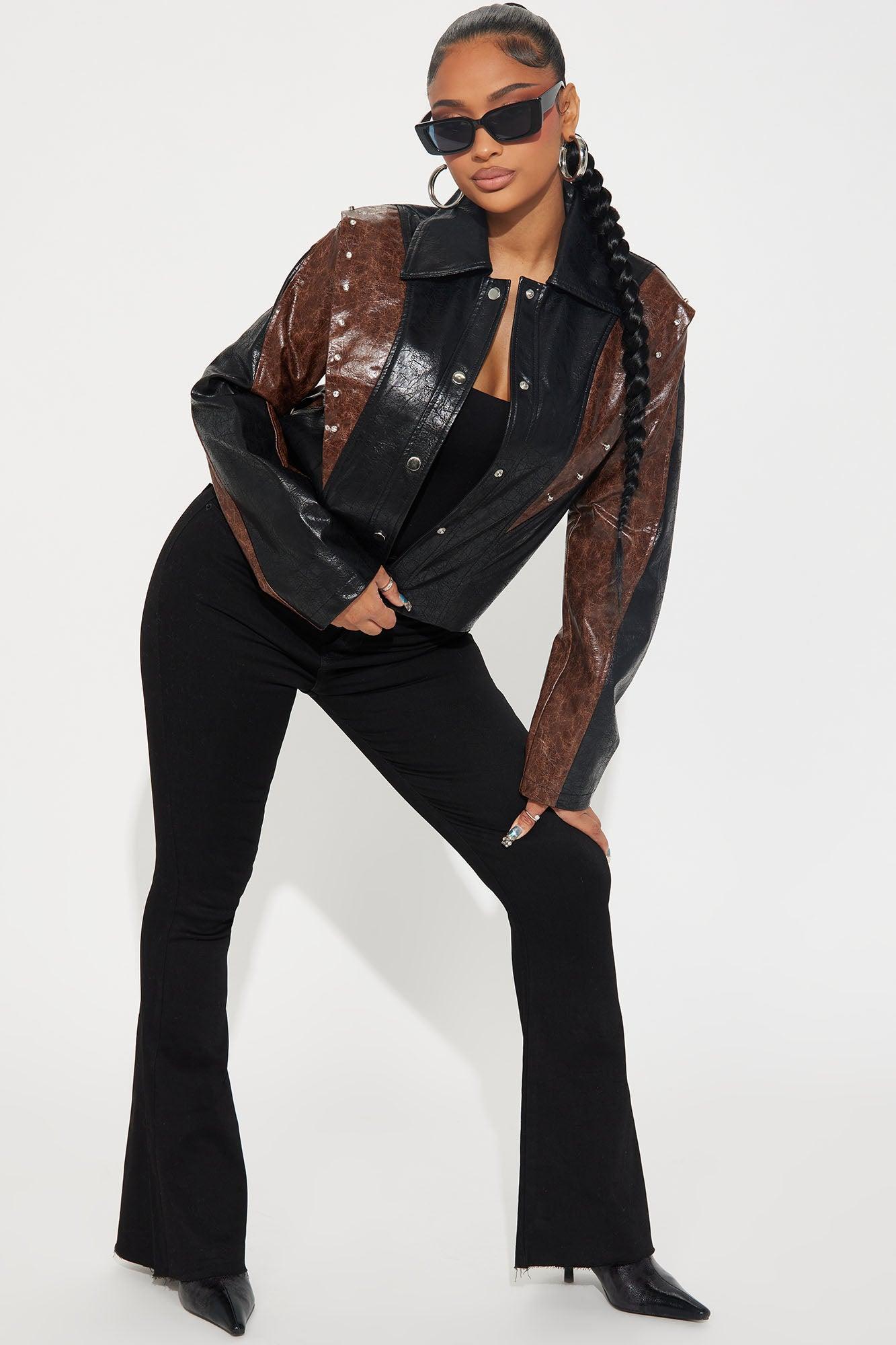 A Bit Of Flair Faux Leather Jacket - Black/combo Product Image