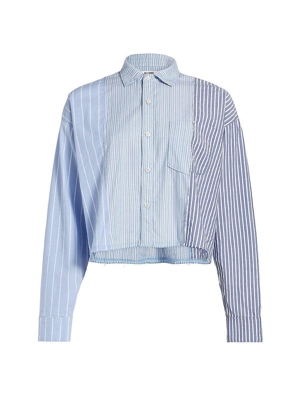 Womens Oxford Striped Crop Shirt Product Image