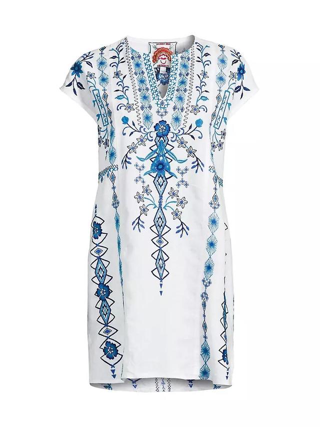 Taria Embroidered Floral Linen-Blend Shift Dress Product Image