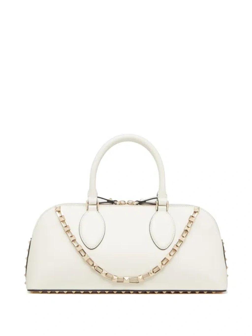 VALENTINO GARAVANI Rockstud-embellished Leather Tote Bag In White Product Image