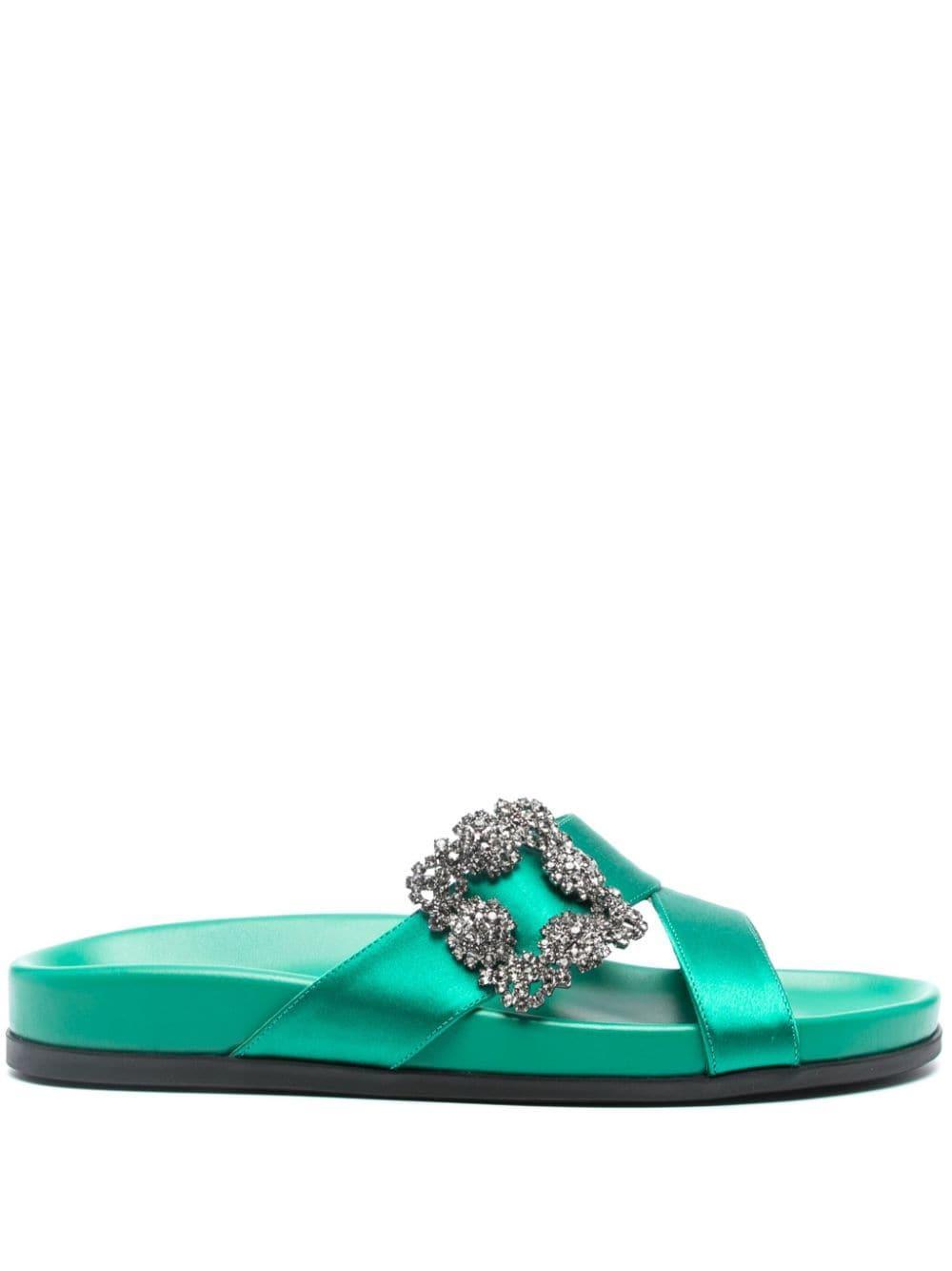 Chilanghi Crystal Buckle Slide Sandals In Green Product Image