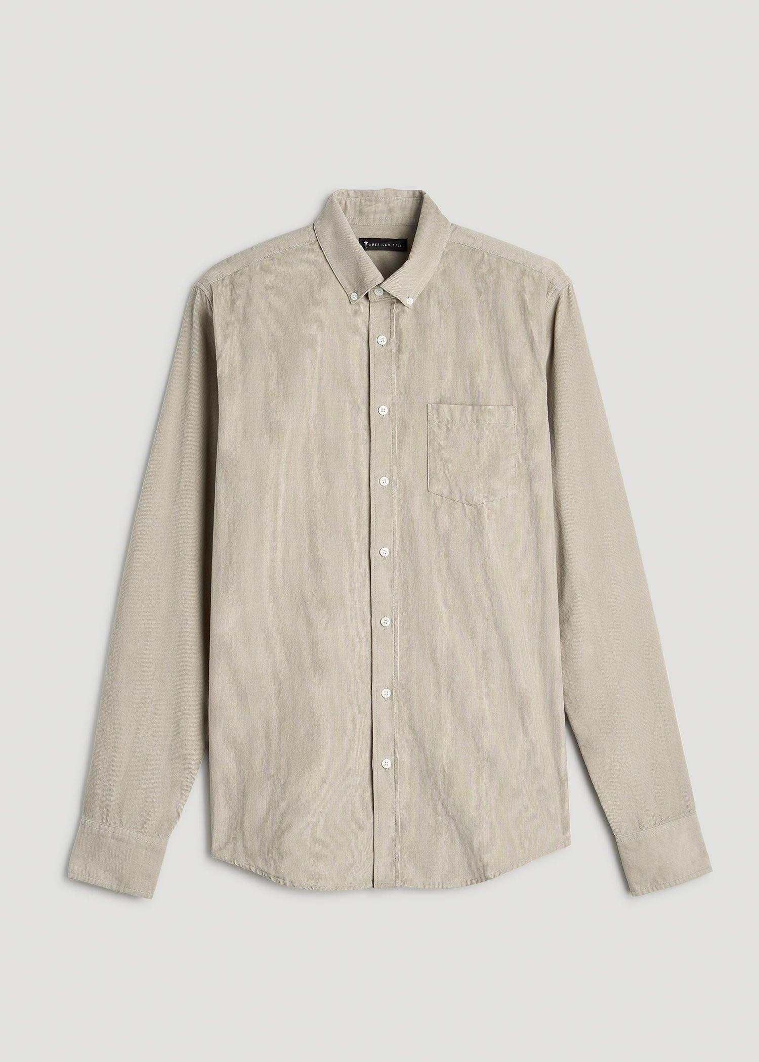 Pincord Button Shirt for Tall Men in Stone Product Image