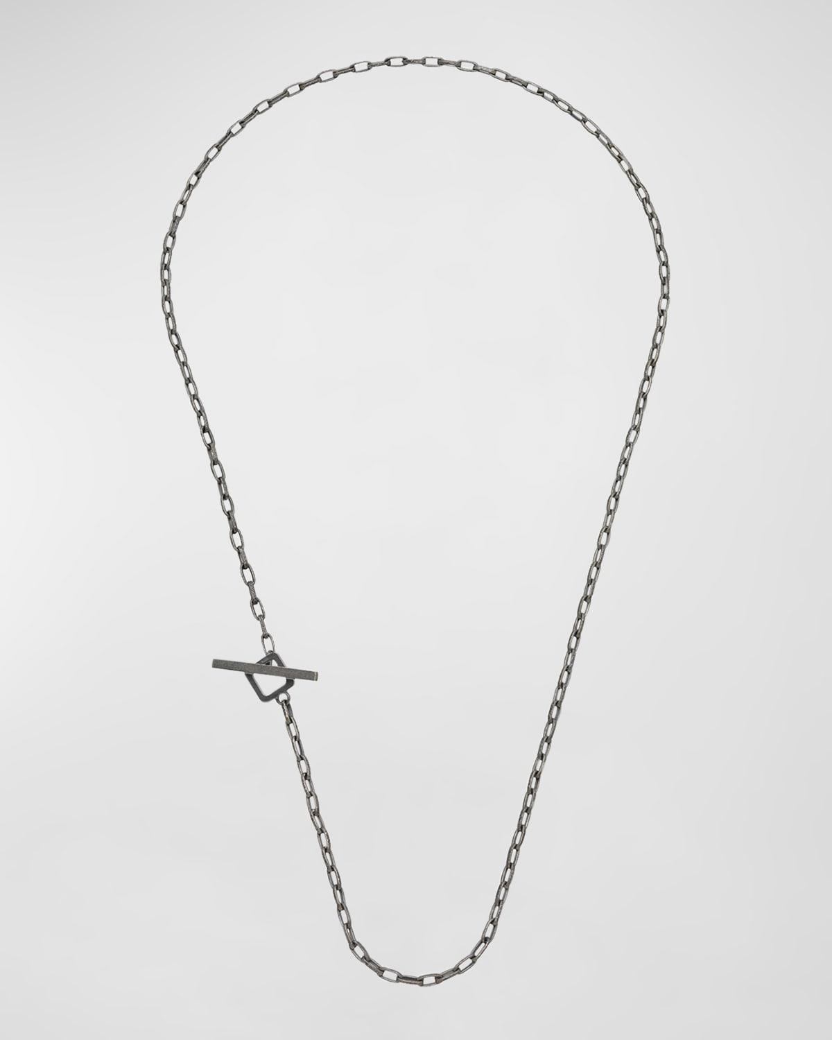 Mens Ulysses Hand Etched Link Lariat Necklace in Silver, 62mm Product Image