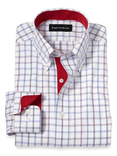 Non-Iron Cotton Check Dress Shirt With Contrast Trim - Blue/red Product Image