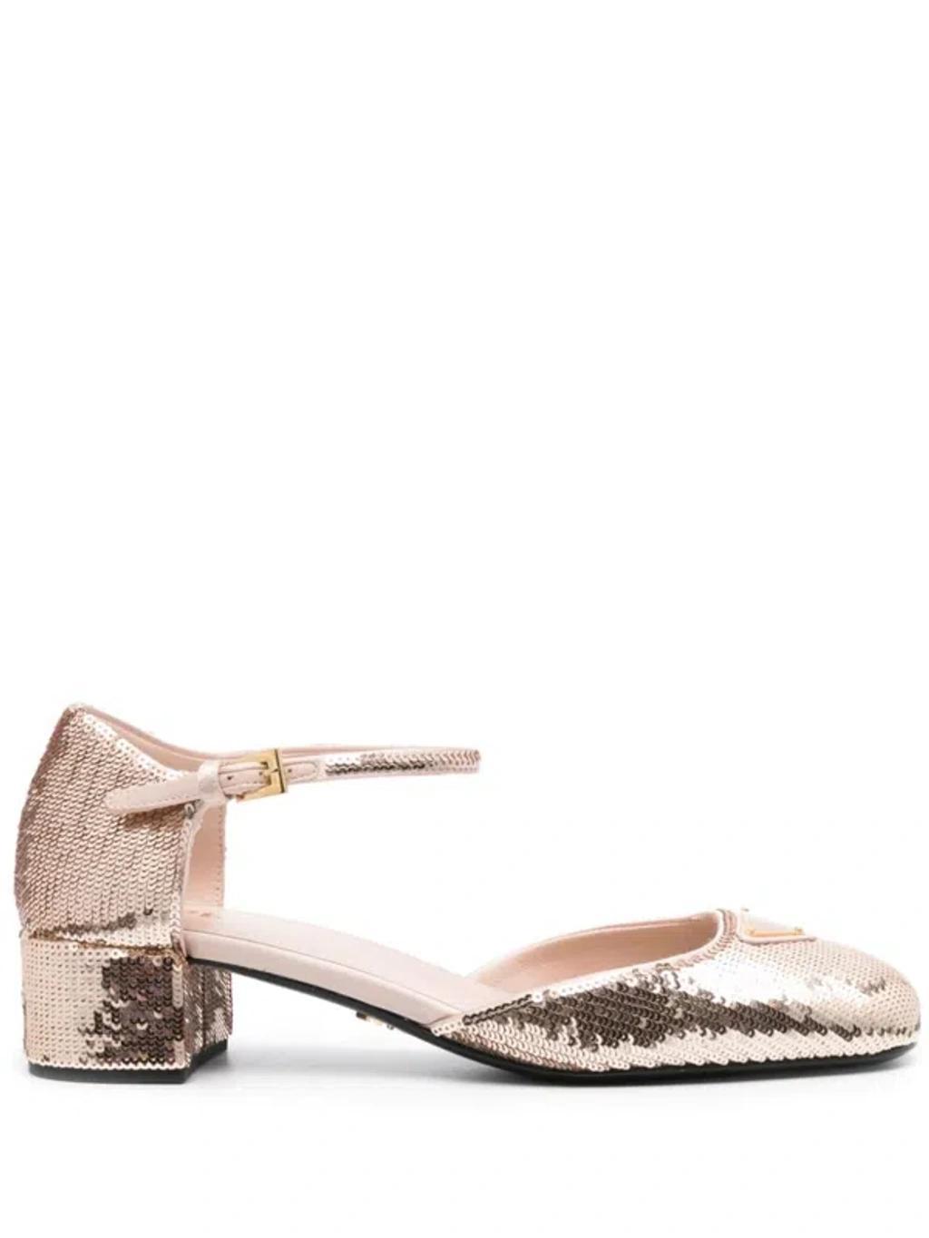 PRADA Sequined Satin Pumps In Cammeo Product Image