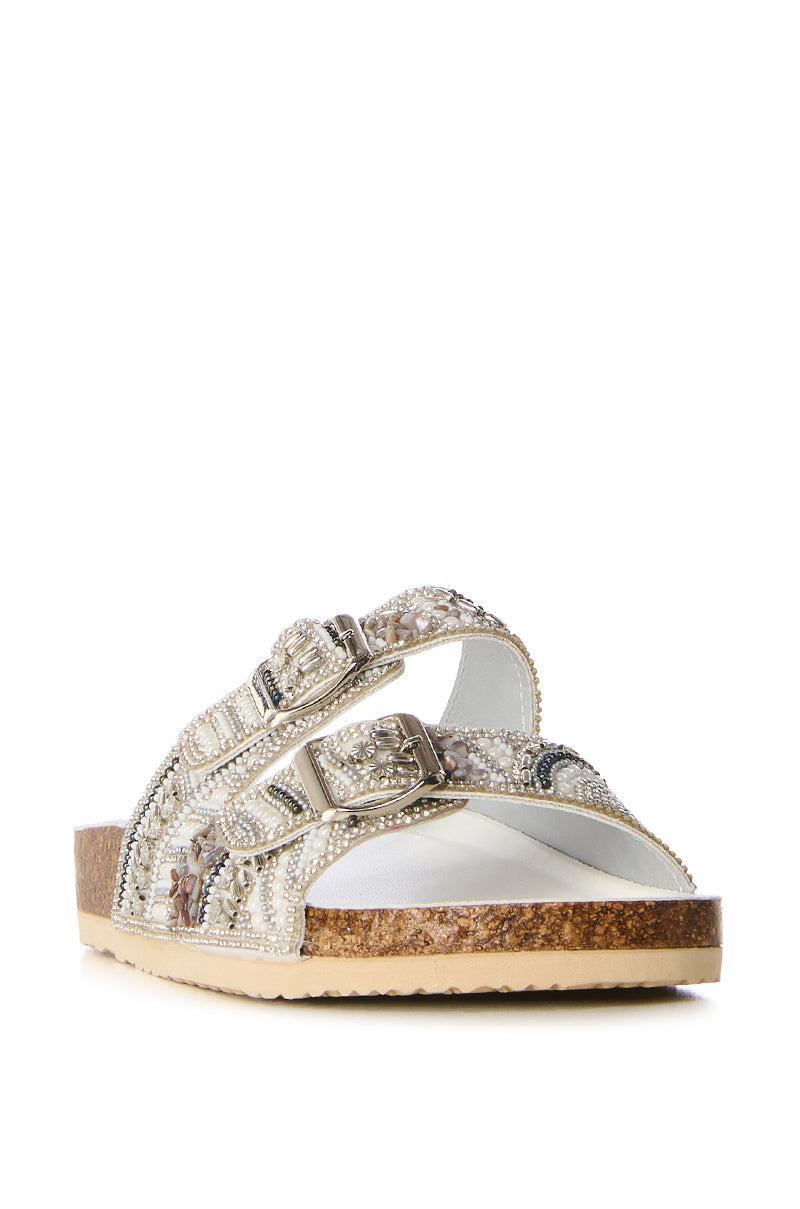 AZALEA WANG ROMILLY WHITE EMBELLISHED FLAT SANDAL Product Image