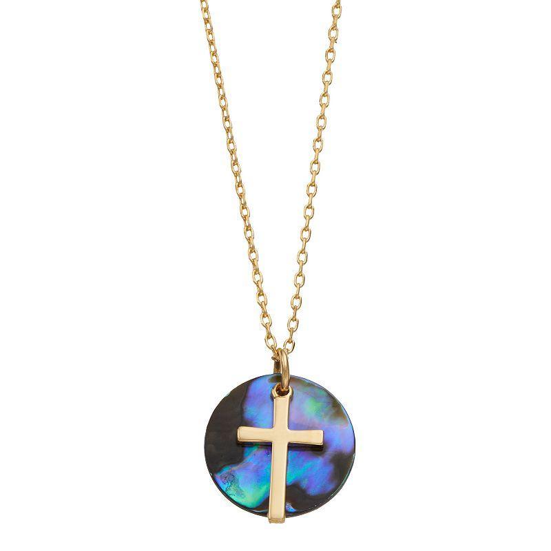 City Luxe Abalone Disc & Cross Necklace, Womens, Gold Tone Product Image