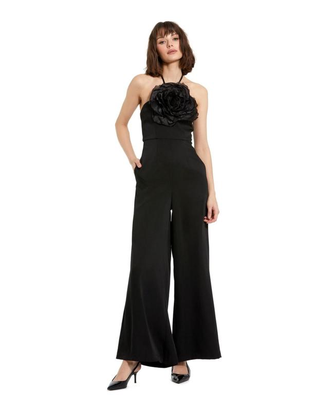 Womens Floral-Appliqud Crepe Wide-Leg Jumpsuit Product Image